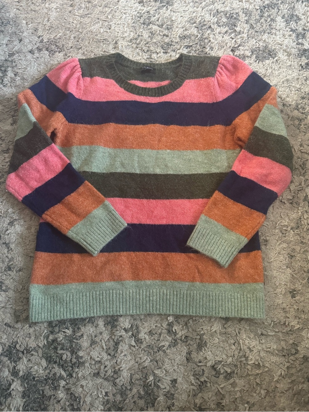 Talbots Striped Crewneck Sweater in Pink, Orange, Mint, Olive & Navy womens